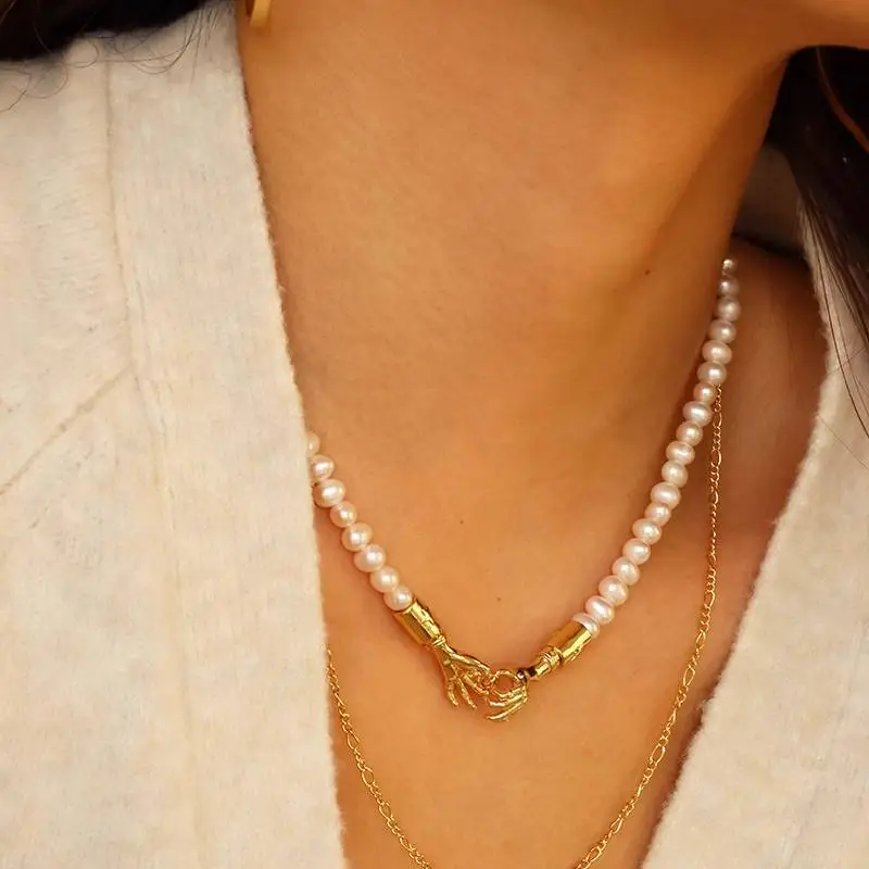 Copper Plated Gold Pearl Necklace-2
