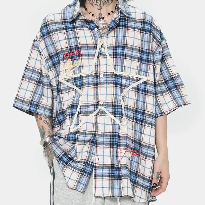 High Street Star Embroidered Plaid Short sleeved Shirt-2