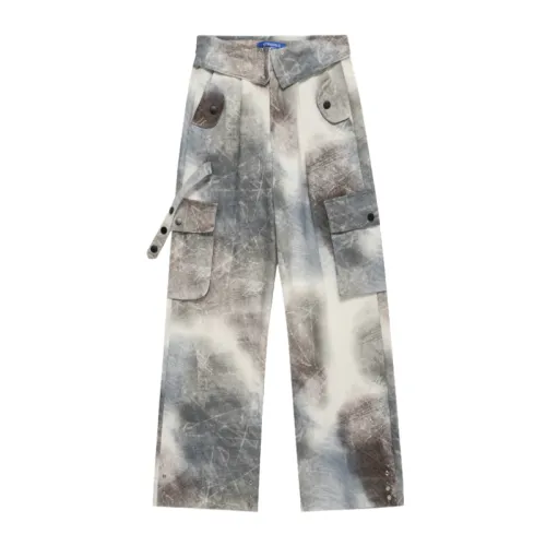 Retro Flip-on Waist Tie-dyed Pocket Slim Pants