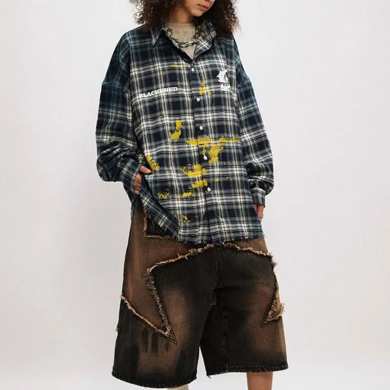 Classic Retro Long Sleeve Spray painted Shirt-2