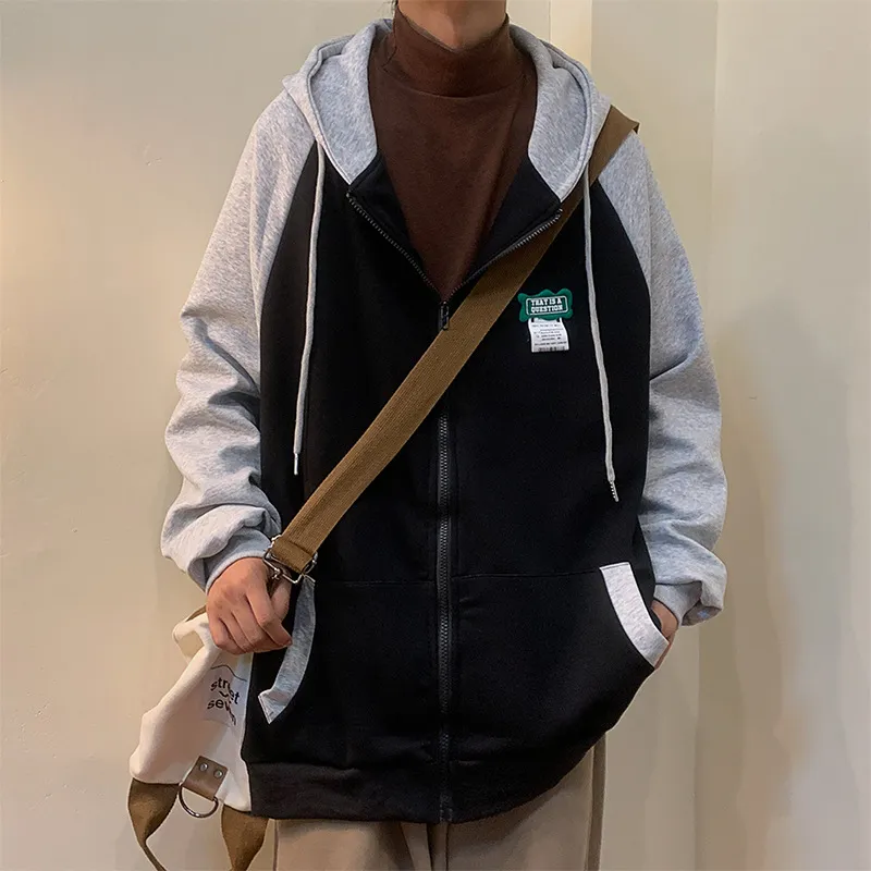 Casual Hooded Jacket with Splicing Design-1