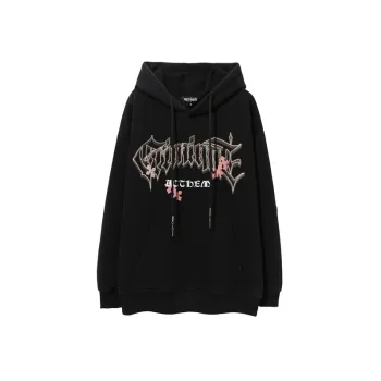 Distressed and Washed Cross Foam Loose Hoodie