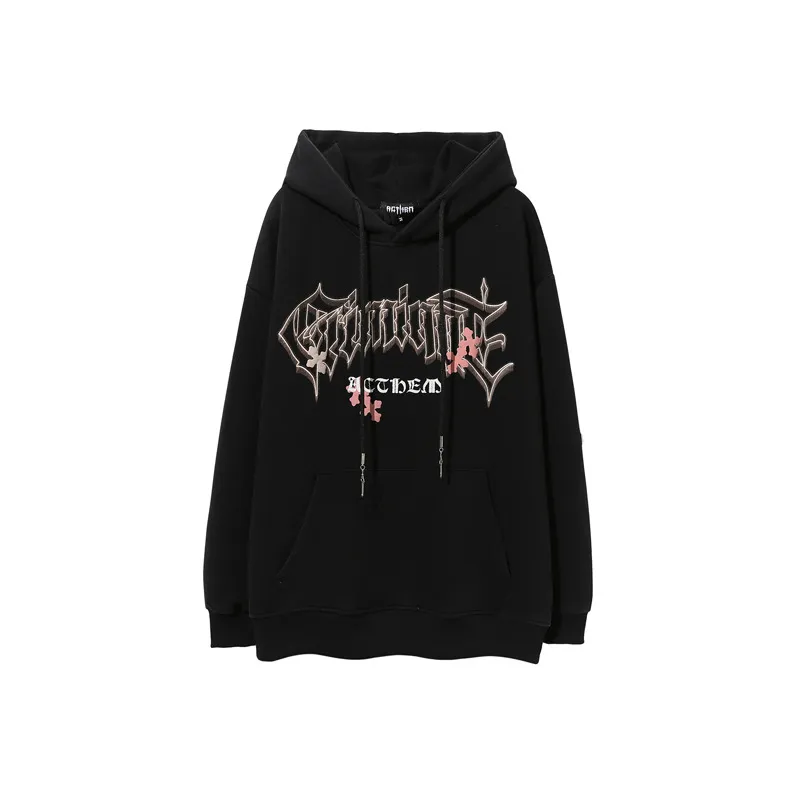 Distressed and Washed Cross Foam Loose Hoodie-0