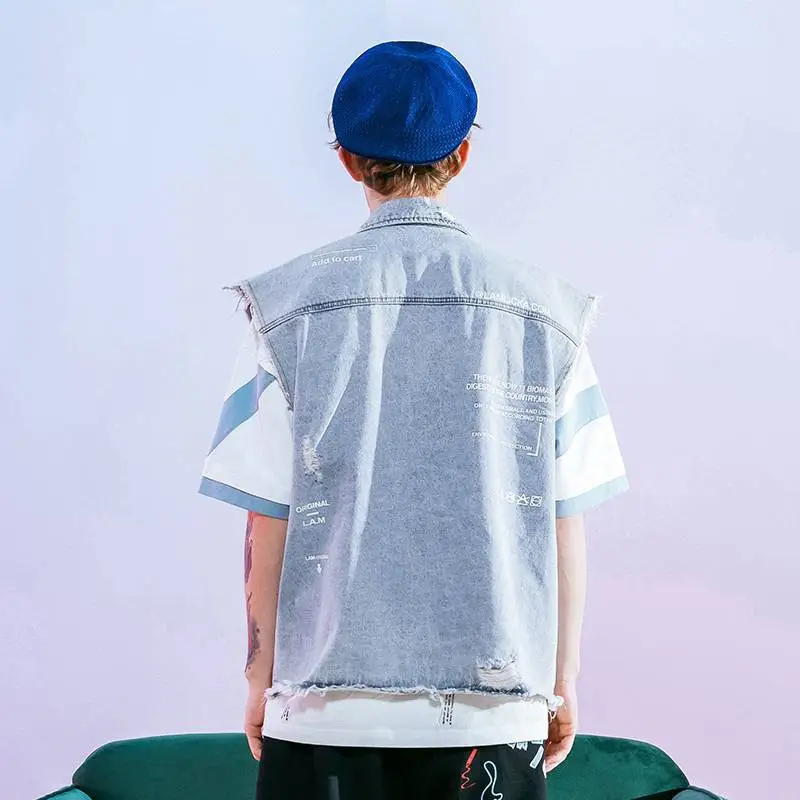 Light Blue Ripped Loose Jacket-3