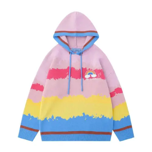 Dopamine Color Matching Striped Drawstring Hooded Sweater