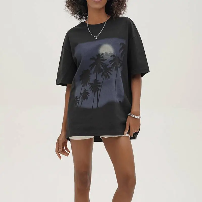 Tide Loose Edition Short Sleeve Ink Printing T shirt-3