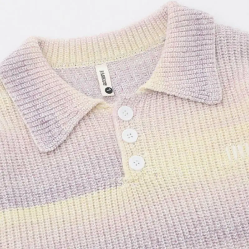 Niche Gradient Striped Loose Pullover Collar Sweater-4