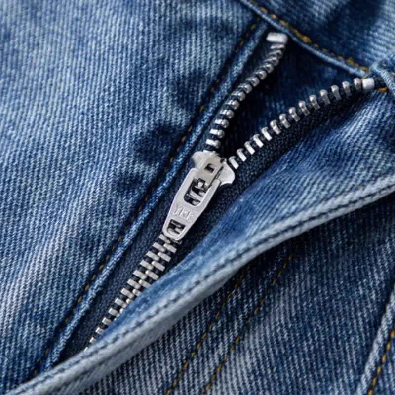 Trendy Contrast Color Pleated Washed Old Denim Straight Trousers-4