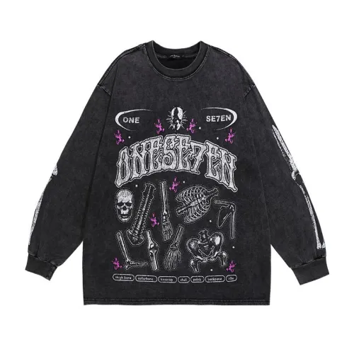 Hip Hop Fashion Old Wash Water Long Sleeve T-shirt