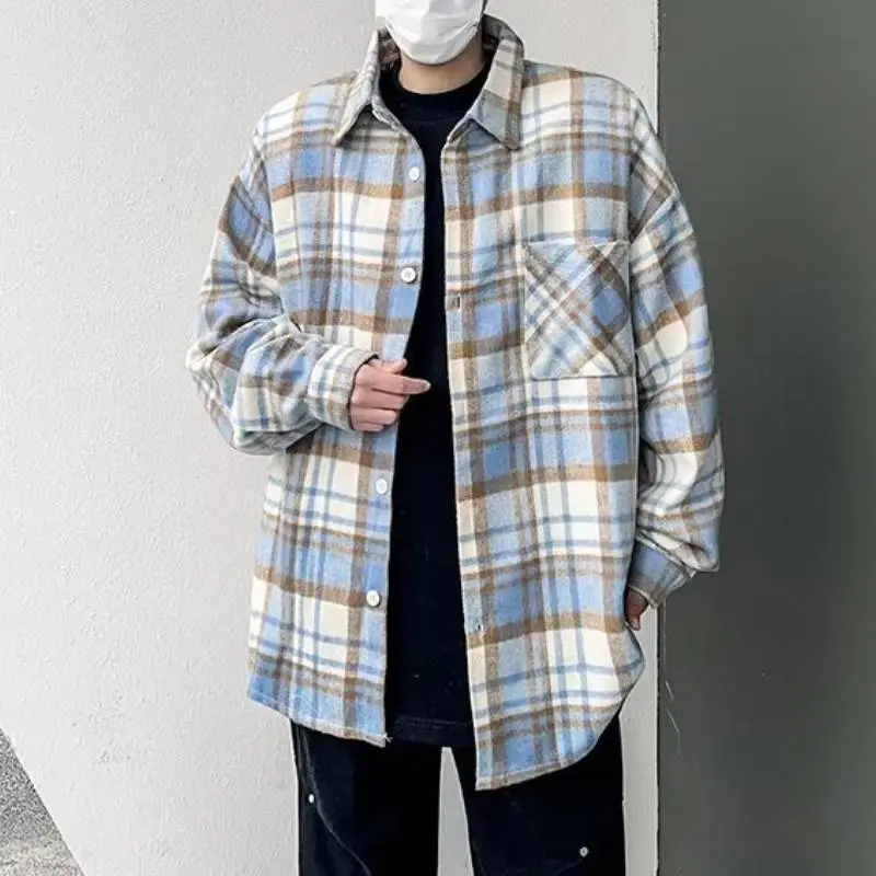 Woolen Plaid Long Sleeved Shirt-7
