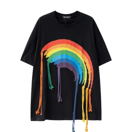 Rainbow Printing Tassel Decoration Casual Loose T-Shirt