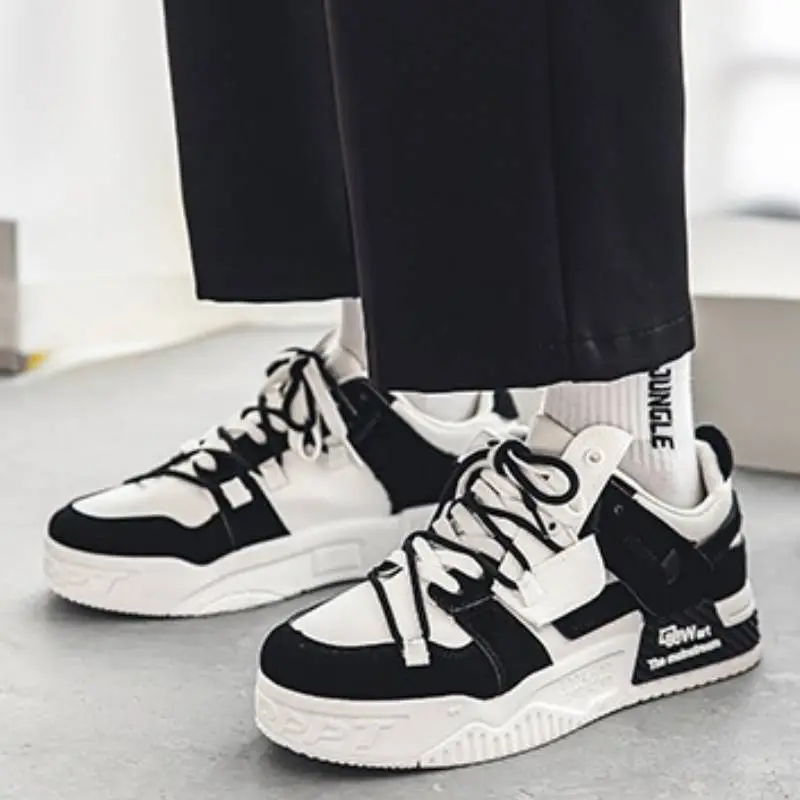 Retro Black & White Sneakers with Thick Sole-1