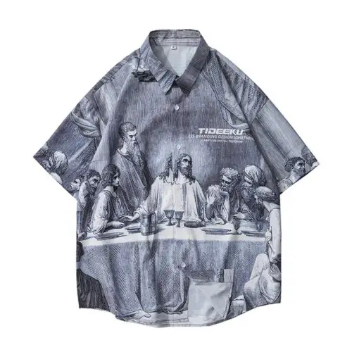 Retro Character Printed Antique Shirt