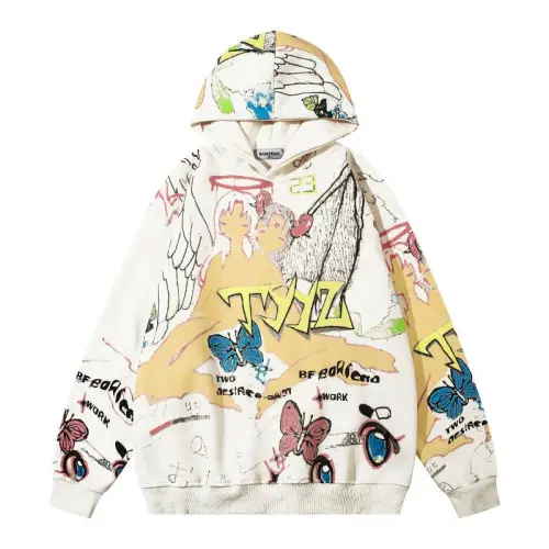 Street Fashion Brand Full Print Cartoon Graffiti Loose Hip-Hop All-Match Hoodie