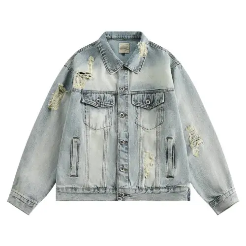 Vintage Washed Ripped Loose Light Blue Denim Jacket