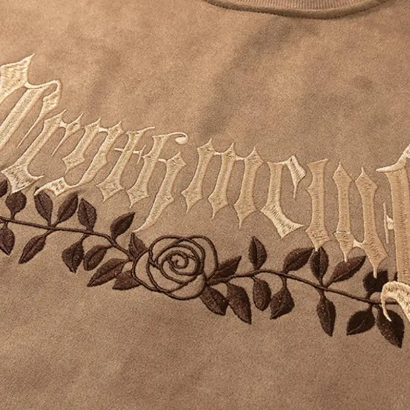Letter Flower Embroidered Thickened Round Neck Sweat Fashionable Niche BF Style Loose Long sleeved Sweatshirt-6