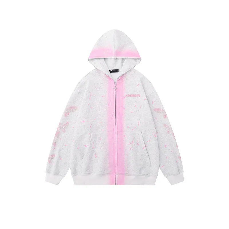 Splash Ink Butterfly Printed Zipper Sweatshirt-2