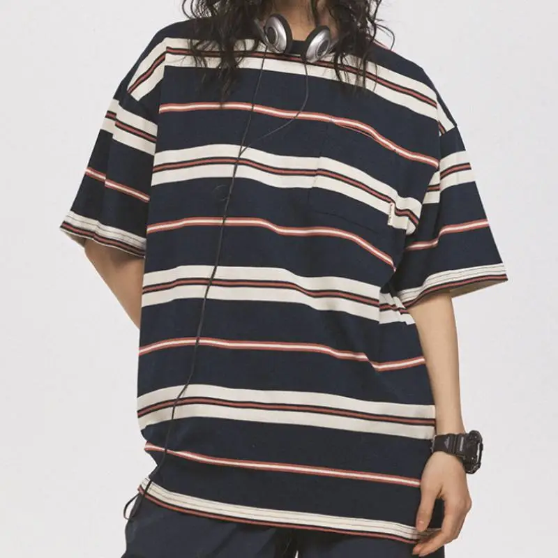 Vintage Contrast Striped T Shirt-2