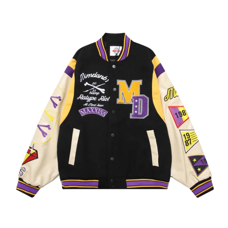 New Street Design Sense Padded Embroidered PU Leather Jacket-4