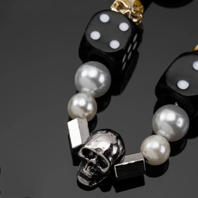 Pearl Dice Smiley Pattern Silver Necklace-4