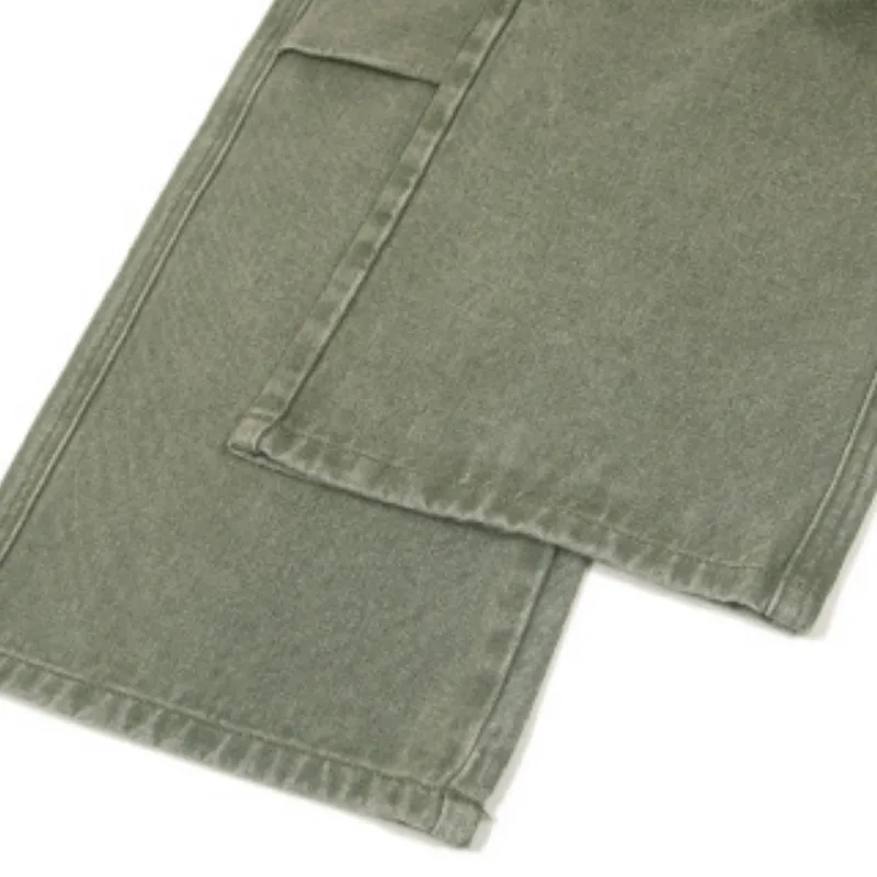 Loose Wide Leg Multi Pocket Straight Pleated Overalls Jeans-4