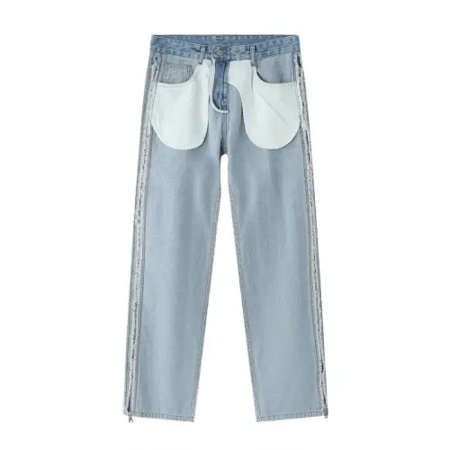 Pocket Turn-over Design Split Straight Jeans