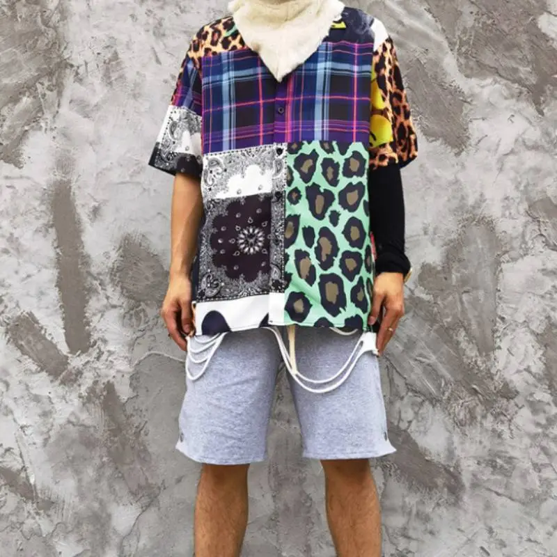 Leopard Print Stitching Contrast Color Floral Shirt swag OOTD-2