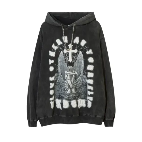 Ins Street Loose Shoulder Necklace Cross Hooded Sweatshirt