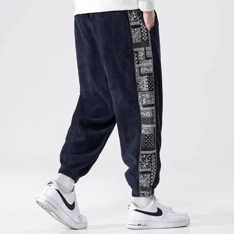 New Style National Fashion Corduroy Casual Cashew Flower Stitching Sports Pants swag OOTD-10