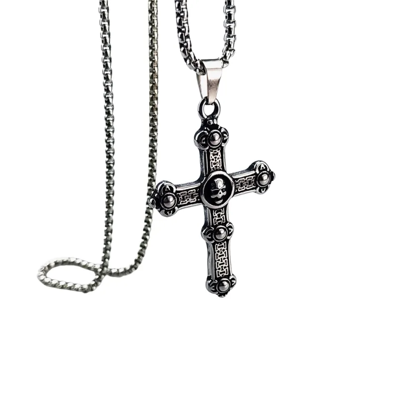 Cross Stainless Steel Skull Vintage Necklace-1