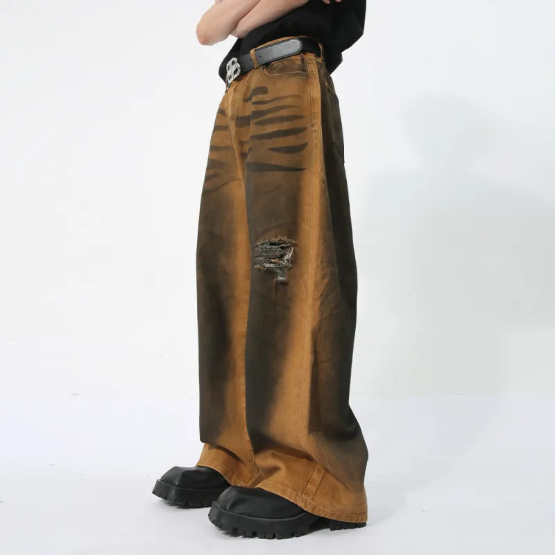 Trendy Color Contrast Dirty Jeans-5
