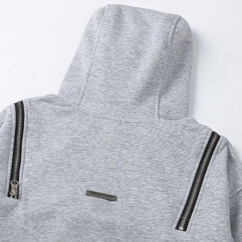 New style Retro Sweatshirt High end Solid Color Loose Multi zipper Top-2