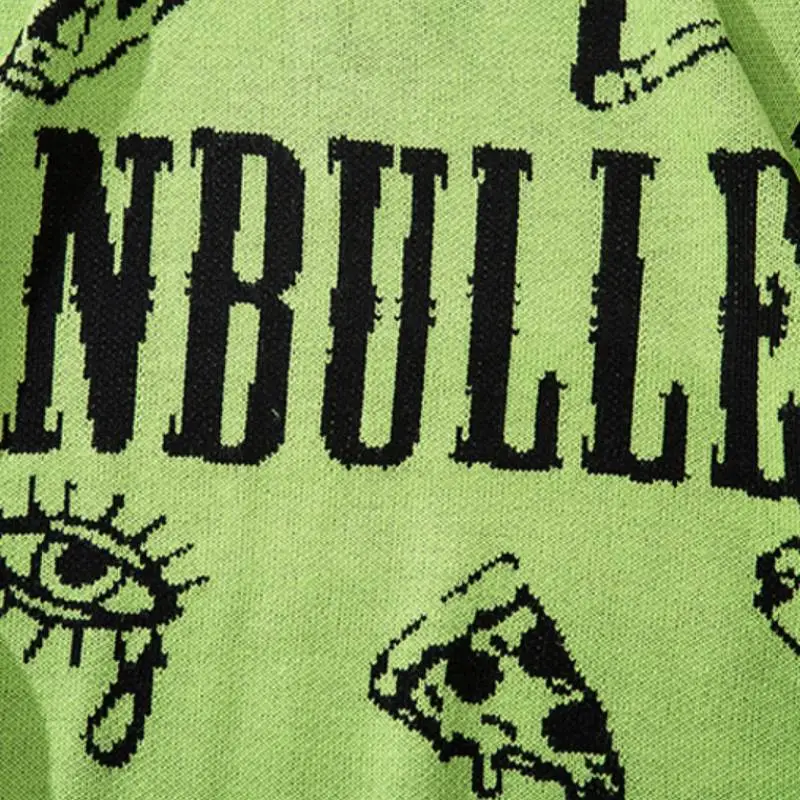 Fashion Brand Hip Hop Graffiti Hole Jacquard Pattern Knitted Sweater-6