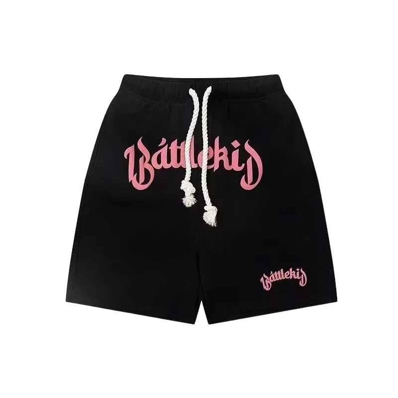 Letters Printed Solid Color Work Shorts-4
