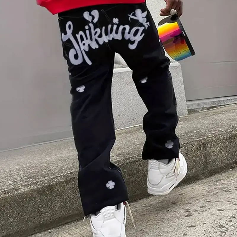 Graffiti Stitching Letter Trousers-3