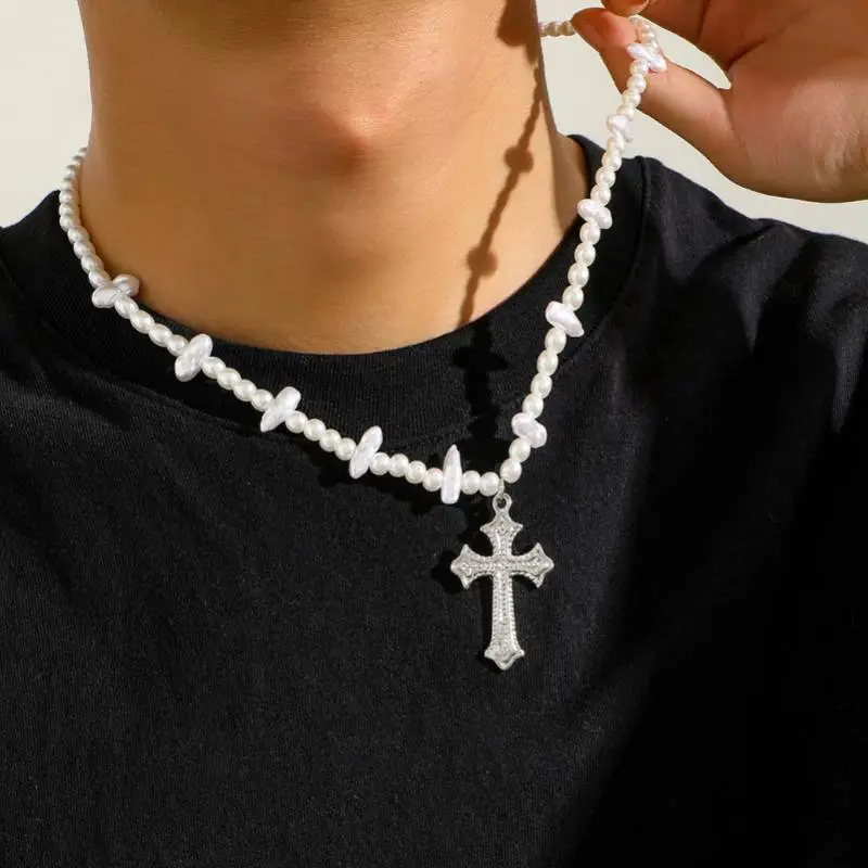 Versatile Pearl Cross Necklace-1