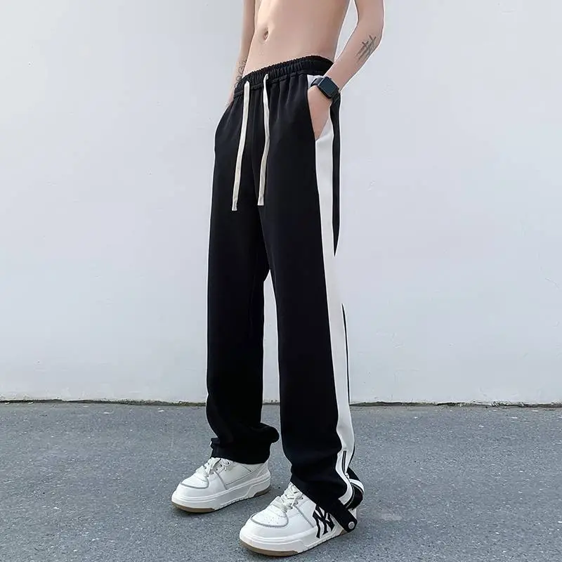 Contrast Color Stitching Zipper Casual Pants-1