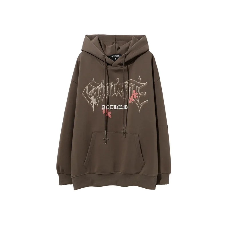 Distressed and Washed Cross Foam Loose Hoodie-6
