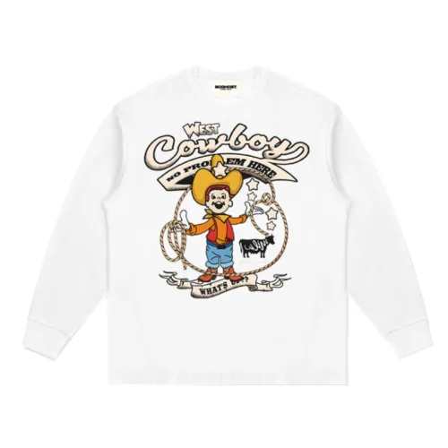 Denim Illustration Long Sleeve T-shirt