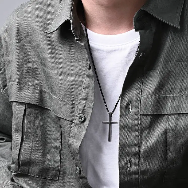 Titanium Steel Simple Cross Necklace-1