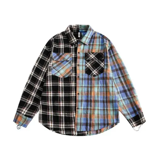 Retro Tide Double Color Plaid Stitching Long Sleeve Shirt