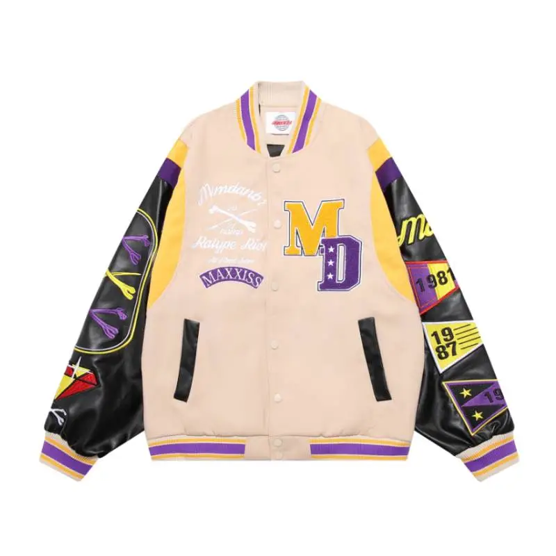 New Street Design Sense Padded Embroidered PU Leather Jacket-0