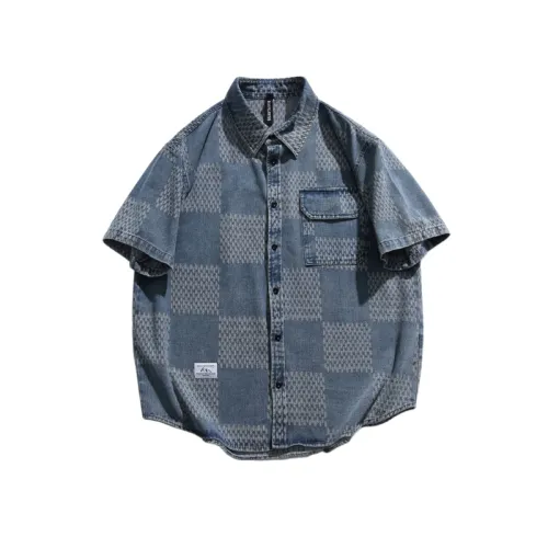 Retro Denim Plaid Short-Sleeved Shirt