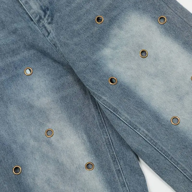 Washed & Distressed Denim Straight Leg Trousers-4