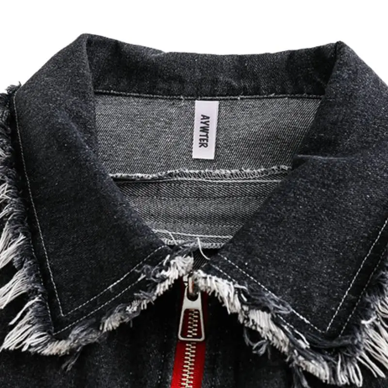 Rough Edge Decorative Color Matching Denim Jacket-2