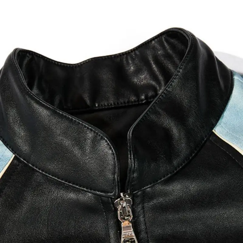 Thickened Motorcycle Jacket Washed Snob Contrast Color Jacket-4