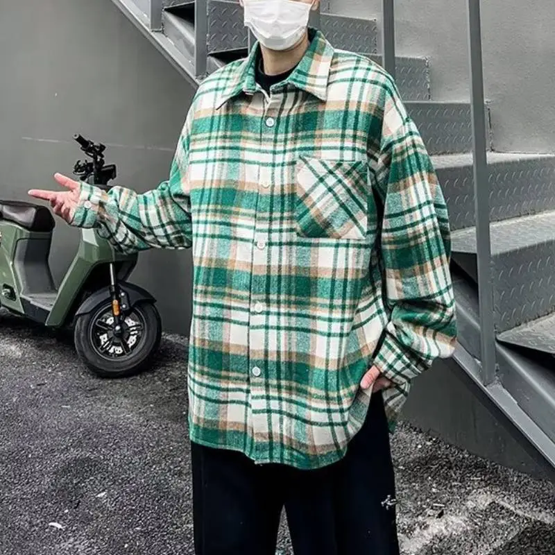 Woolen Plaid Long Sleeved Shirt-2