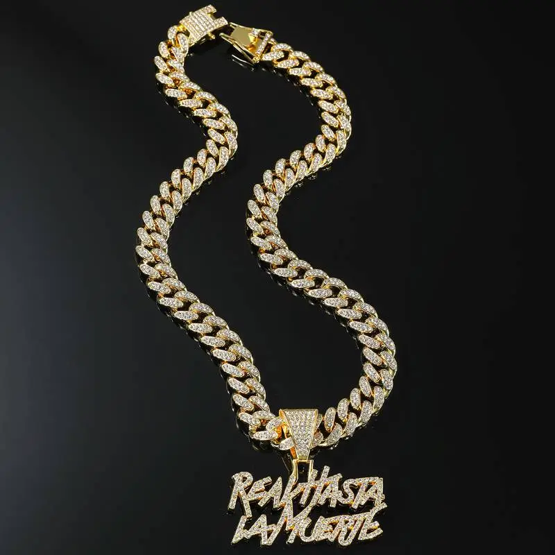Alloy Diamond Letter Pendant Necklace-2
