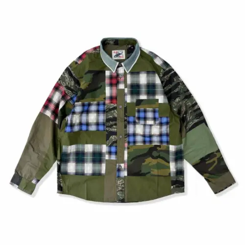 Vintage Loose Casual Structure Stitching Camouflage Printed Long Sleeve Shirt