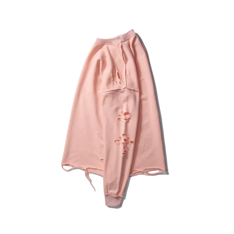 Solid Color Simple Distressed Long Sleeve Sweatshirt-8